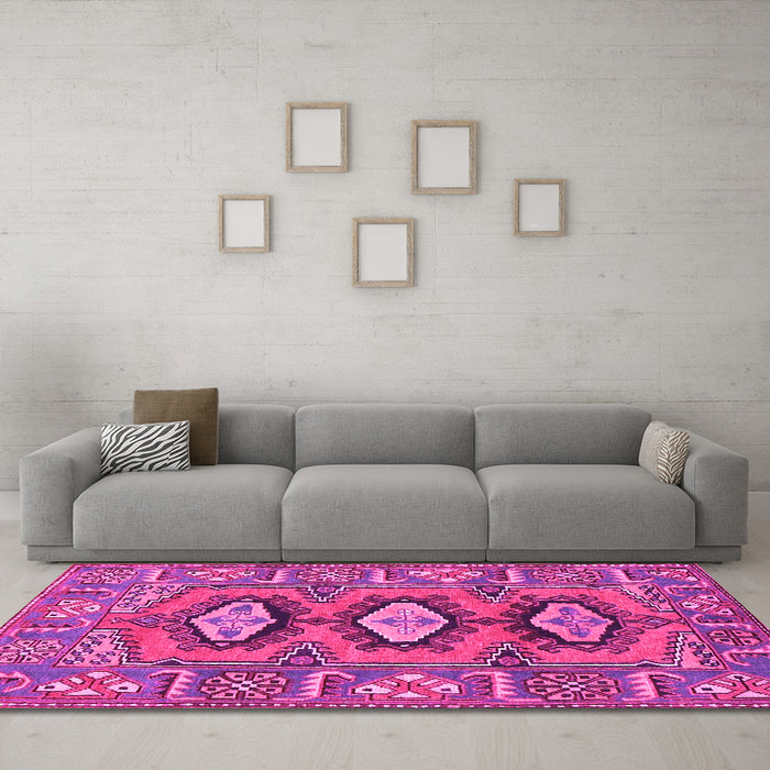 Machine Washable Persian Pink Traditional Rug in a Living Room, wshtr4035pnk