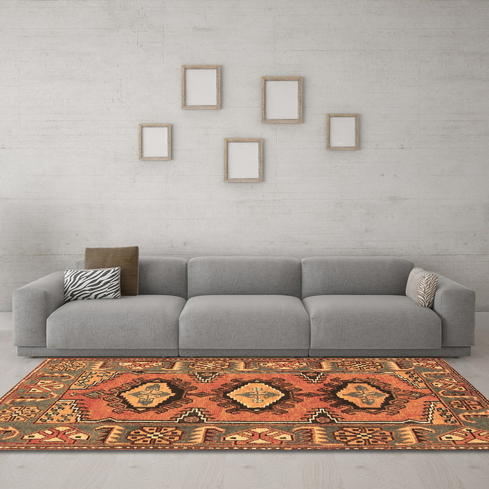 Machine Washable Persian Brown Traditional Rug in a Living Room,, wshtr4035brn