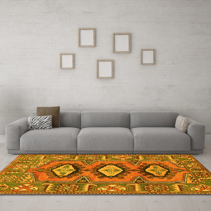Machine Washable Persian Yellow Traditional Rug in a Living Room, wshtr4035yw