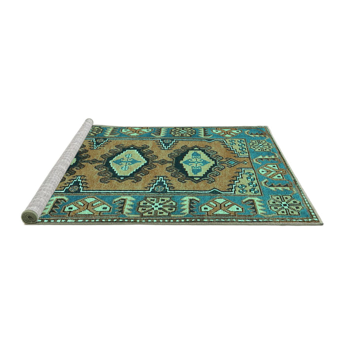 Sideview of Machine Washable Persian Turquoise Traditional Area Rugs, wshtr4035turq