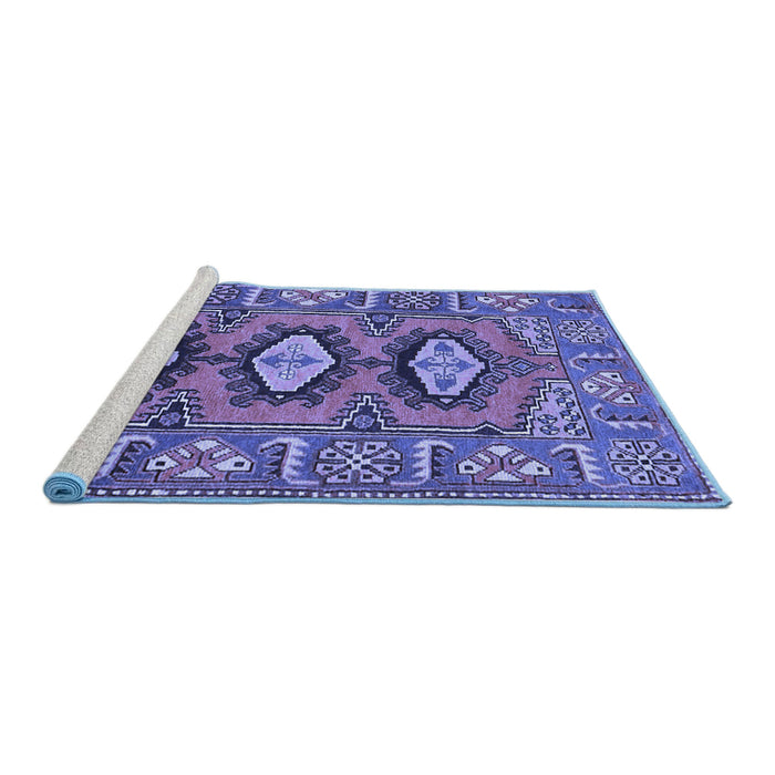 Sideview of Machine Washable Persian Blue Traditional Rug, wshtr4035blu