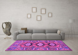 Machine Washable Persian Purple Traditional Area Rugs in a Living Room, wshtr4035pur
