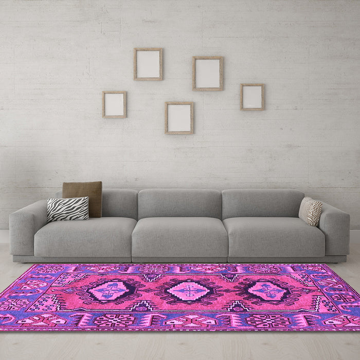 Machine Washable Persian Purple Traditional Area Rugs in a Living Room, wshtr4035pur