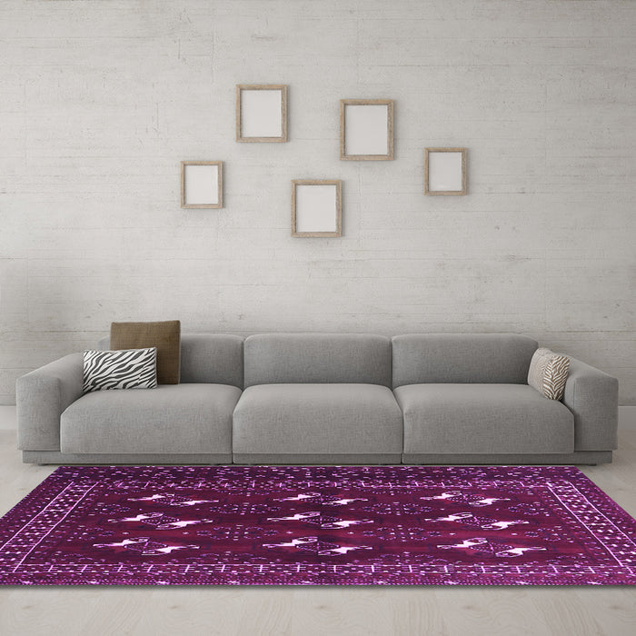 Machine Washable Persian Purple Traditional Area Rugs in a Living Room, wshtr4036pur