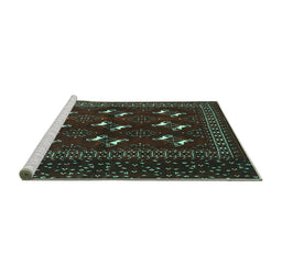 Sideview of Machine Washable Persian Turquoise Traditional Area Rugs, wshtr4036turq