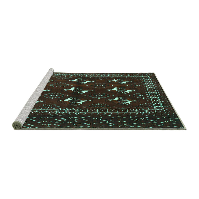 Sideview of Machine Washable Persian Turquoise Traditional Area Rugs, wshtr4036turq
