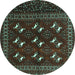 Round Machine Washable Persian Turquoise Traditional Area Rugs, wshtr4036turq