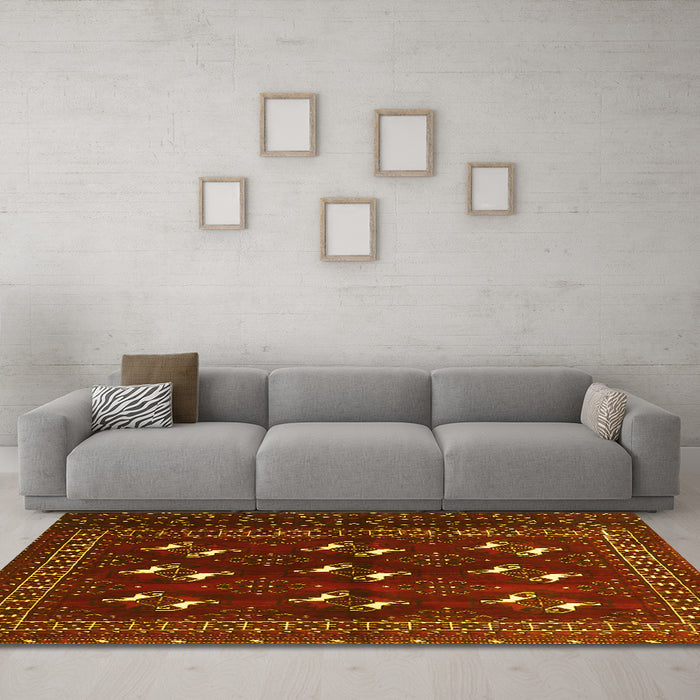 Machine Washable Persian Yellow Traditional Rug in a Living Room, wshtr4036yw