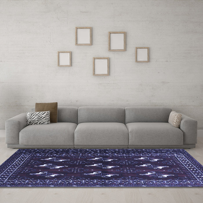 Machine Washable Persian Blue Traditional Rug in a Living Room, wshtr4036blu