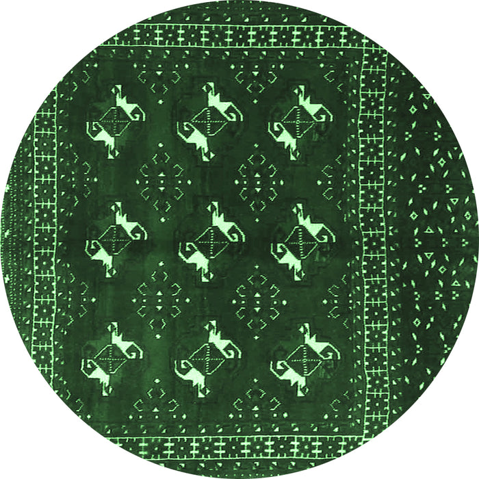 Round Machine Washable Persian Emerald Green Traditional Area Rugs, wshtr4036emgrn