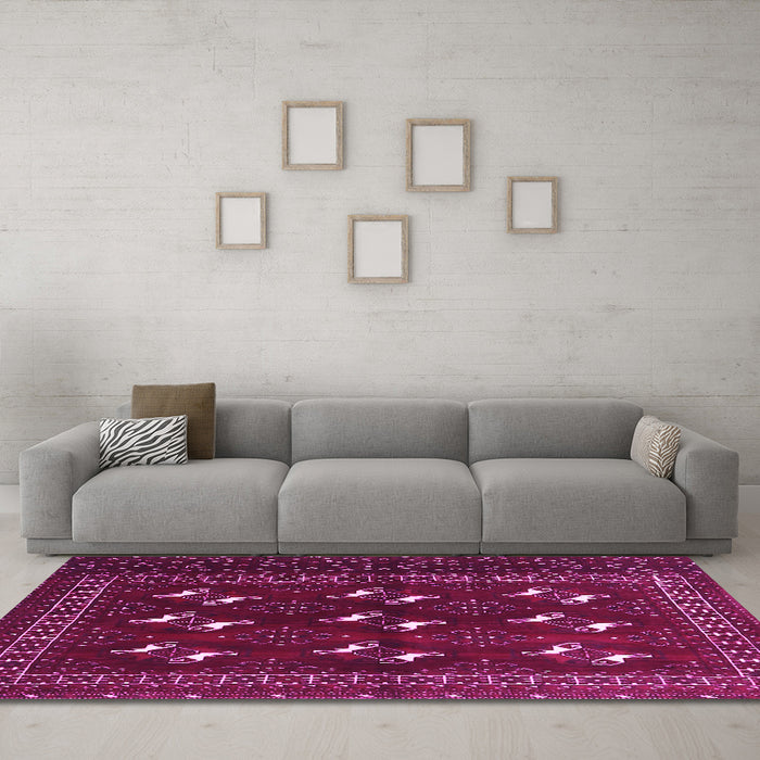 Machine Washable Persian Pink Traditional Rug in a Living Room, wshtr4036pnk