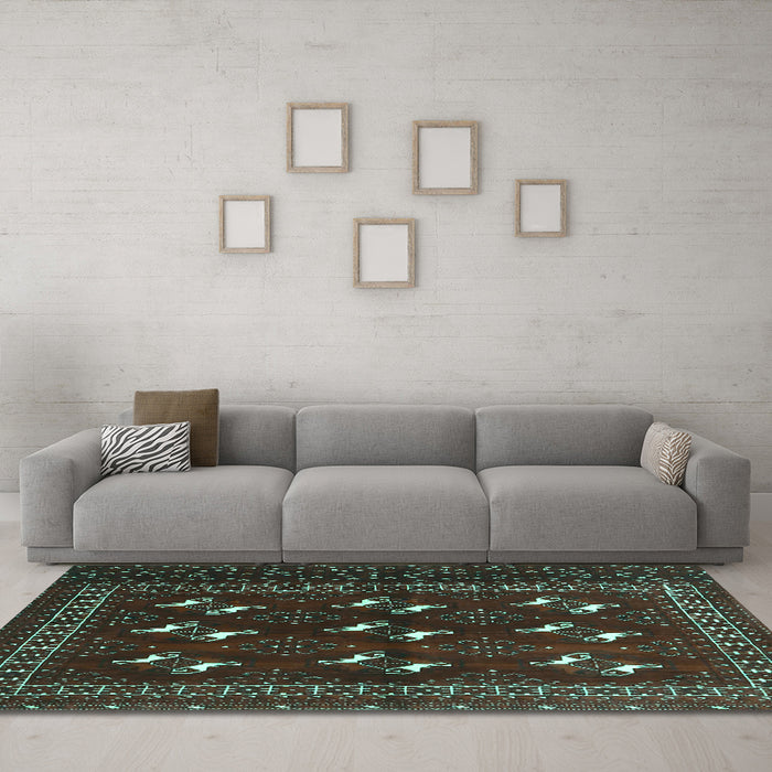 Machine Washable Persian Turquoise Traditional Area Rugs in a Living Room,, wshtr4036turq