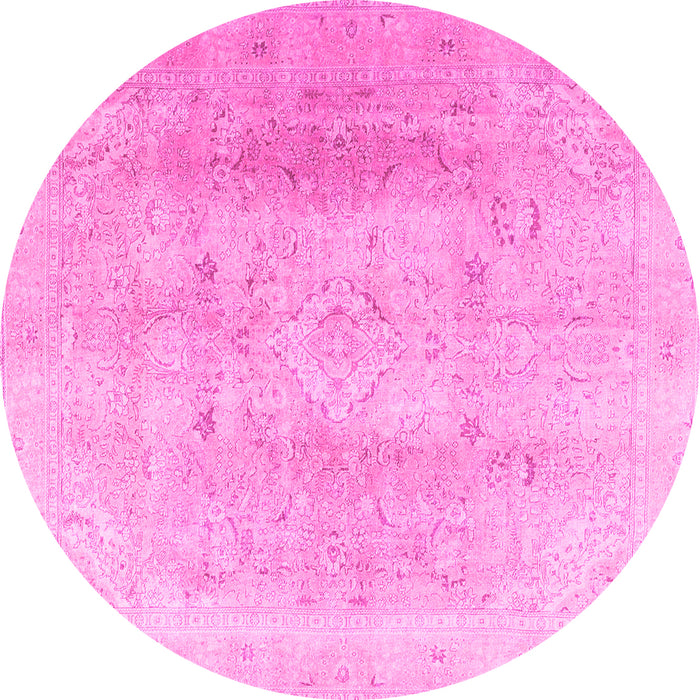 Round Machine Washable Persian Pink Traditional Rug, wshtr4037pnk