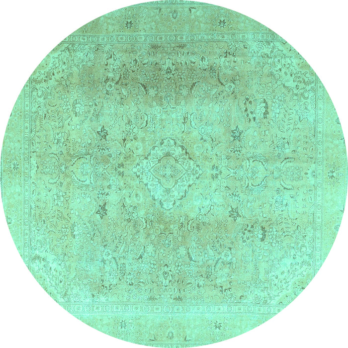 Round Machine Washable Persian Turquoise Traditional Area Rugs, wshtr4037turq