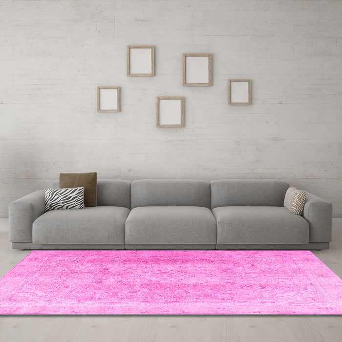 Machine Washable Persian Pink Traditional Rug in a Living Room, wshtr4037pnk