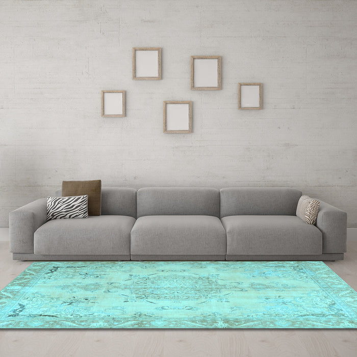Machine Washable Persian Light Blue Traditional Rug in a Living Room, wshtr4038lblu