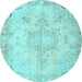 Round Machine Washable Persian Light Blue Traditional Rug, wshtr4038lblu