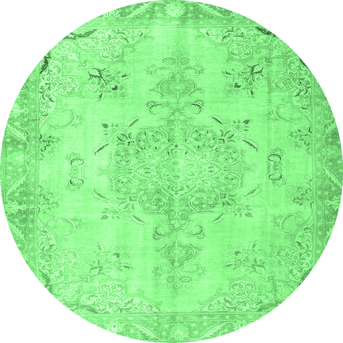 Round Machine Washable Persian Emerald Green Traditional Area Rugs, wshtr4038emgrn