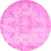 Round Machine Washable Persian Pink Traditional Rug, wshtr4038pnk