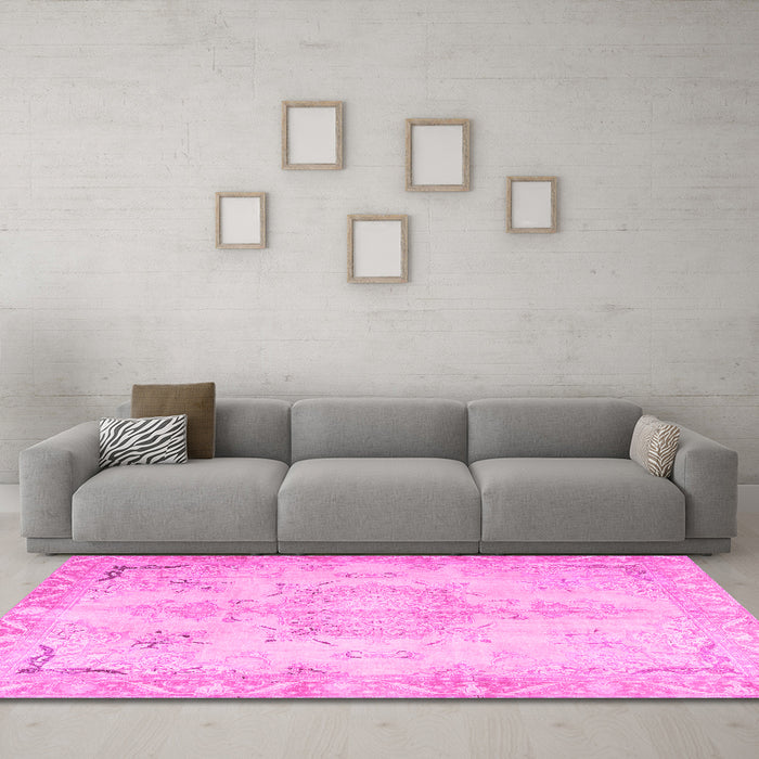 Machine Washable Persian Pink Traditional Rug in a Living Room, wshtr4038pnk