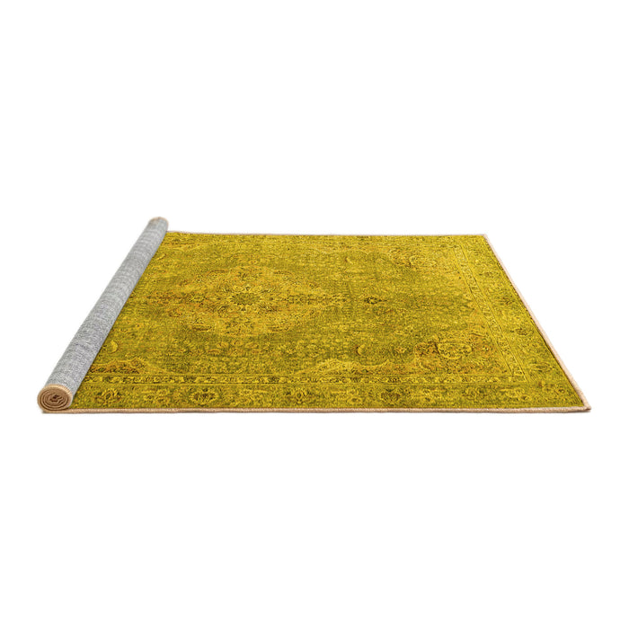 Sideview of Machine Washable Persian Yellow Traditional Rug, wshtr4039yw