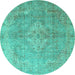 Round Machine Washable Persian Turquoise Traditional Area Rugs, wshtr4039turq