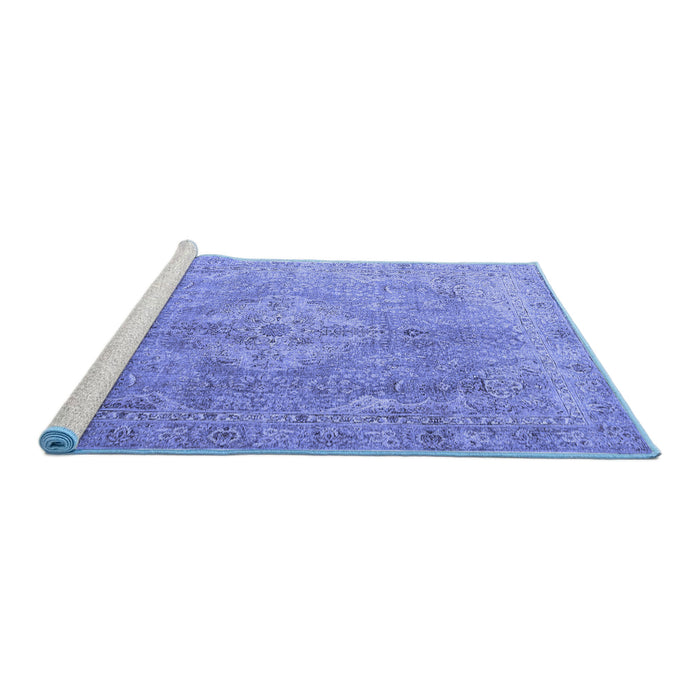 Sideview of Machine Washable Persian Blue Traditional Rug, wshtr4039blu