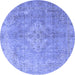 Round Machine Washable Persian Blue Traditional Rug, wshtr4039blu