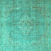 Square Machine Washable Persian Turquoise Traditional Area Rugs, wshtr4039turq