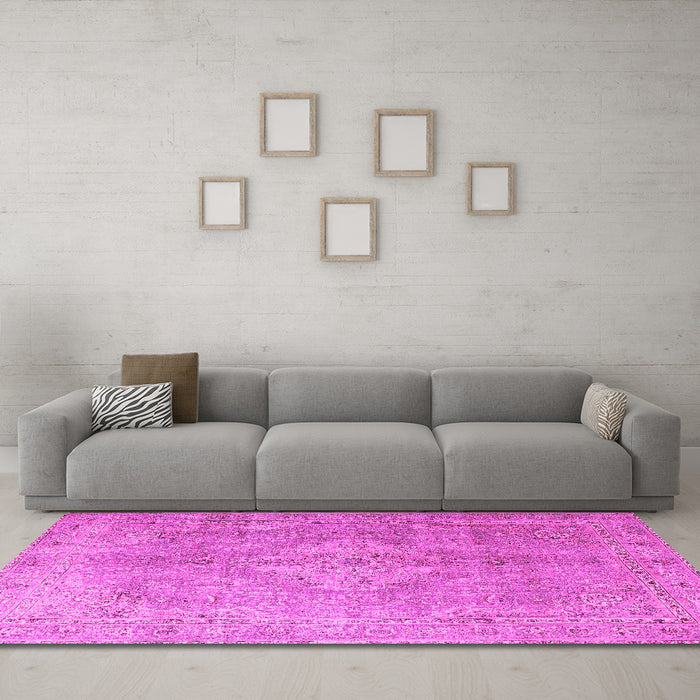 Machine Washable Persian Pink Traditional Rug in a Living Room, wshtr4039pnk