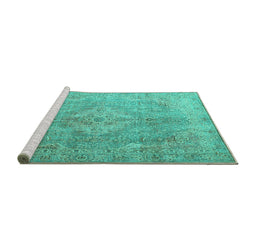 Sideview of Machine Washable Persian Turquoise Traditional Area Rugs, wshtr4039turq
