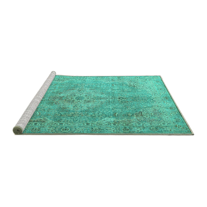 Sideview of Machine Washable Persian Turquoise Traditional Area Rugs, wshtr4039turq