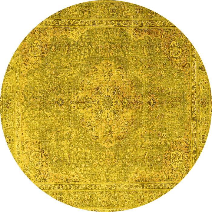 Round Machine Washable Persian Yellow Traditional Rug, wshtr4039yw
