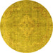 Round Machine Washable Persian Yellow Traditional Rug, wshtr4039yw