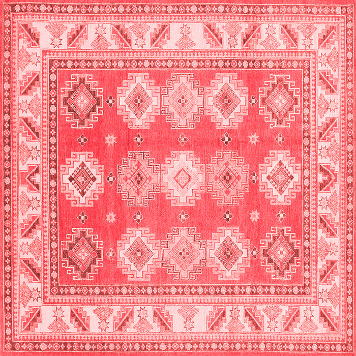 Machine Washable Geometric Red Traditional Rug, wshtr403red