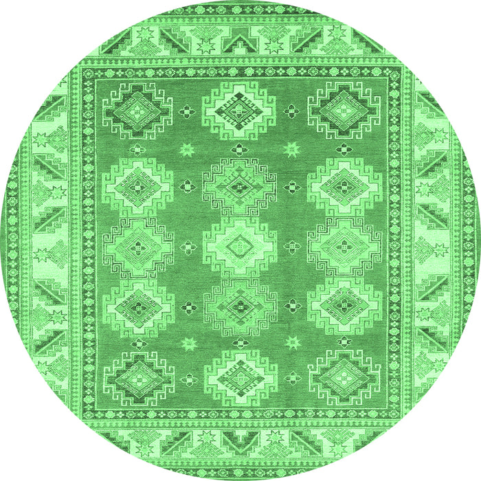 Round Machine Washable Geometric Emerald Green Traditional Area Rugs, wshtr403emgrn