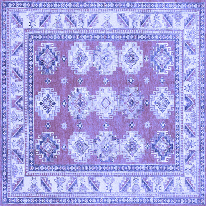 Square Machine Washable Geometric Blue Traditional Rug, wshtr403blu