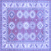 Square Machine Washable Geometric Blue Traditional Rug, wshtr403blu