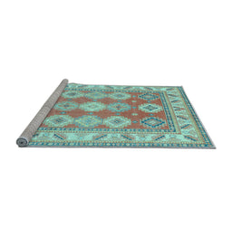 Sideview of Machine Washable Geometric Light Blue Traditional Rug, wshtr403lblu