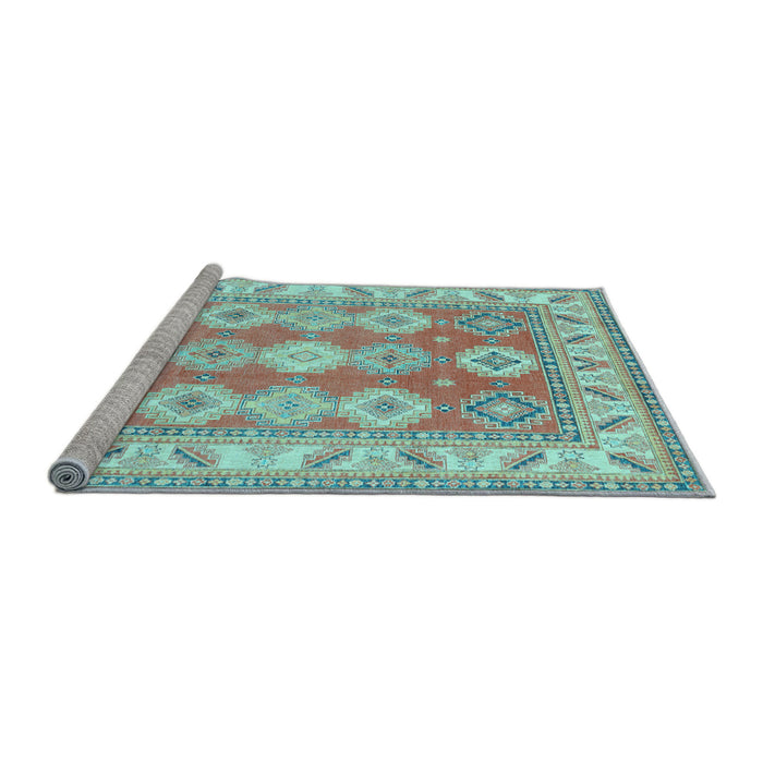 Sideview of Machine Washable Geometric Light Blue Traditional Rug, wshtr403lblu