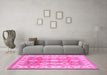 Machine Washable Geometric Pink Traditional Rug in a Living Room, wshtr403pnk