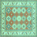 Square Machine Washable Geometric Turquoise Traditional Area Rugs, wshtr403turq