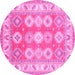 Round Geometric Pink Traditional Rug, tr403pnk