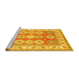 Sideview of Machine Washable Geometric Yellow Traditional Rug, wshtr403yw