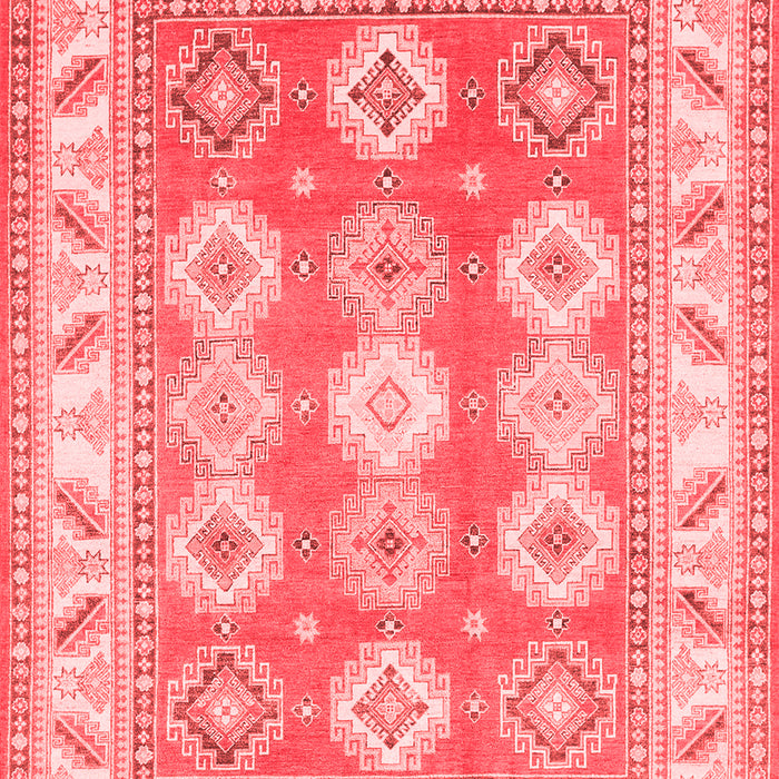 Machine Washable Geometric Red Traditional Rug, wshtr403red
