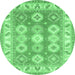 Round Geometric Emerald Green Traditional Rug, tr403emgrn