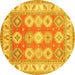 Round Geometric Yellow Traditional Rug, tr403yw