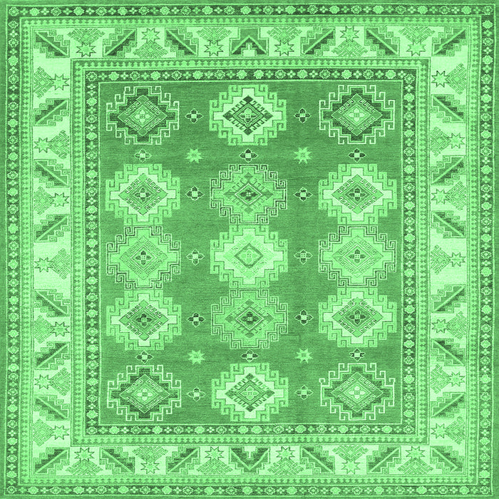 Square Machine Washable Geometric Emerald Green Traditional Area Rugs, wshtr403emgrn