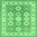 Square Machine Washable Geometric Emerald Green Traditional Area Rugs, wshtr403emgrn