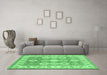 Machine Washable Geometric Emerald Green Traditional Area Rugs in a Living Room,, wshtr403emgrn